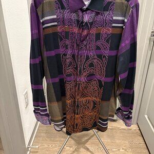 Robert Graham XL black , purple, rust and grey color block.